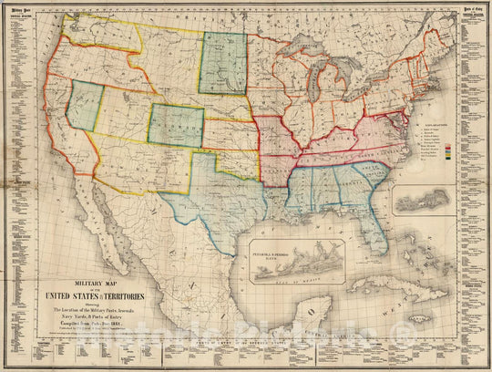 Historic Wall Map : 1861 Military Map of The United States & Territories - Vintage Wall Art