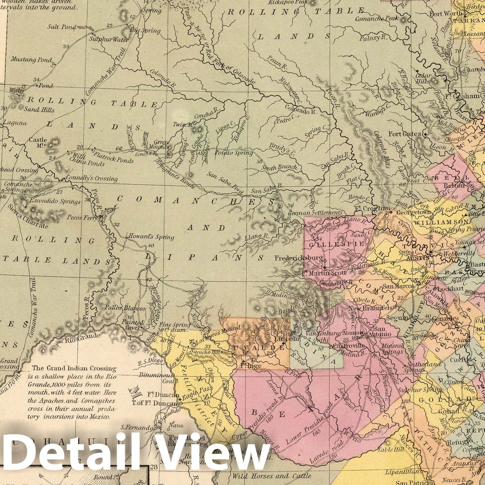 Historic Map : 1853 Map of The State of Texas - Vintage Wall Art