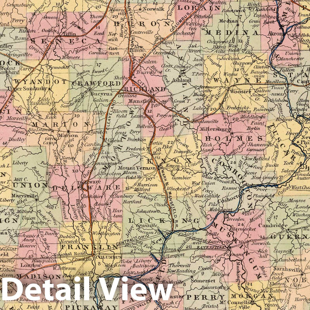 Historic Map : 1853 A New Map of The State of Ohio - Vintage Wall Art