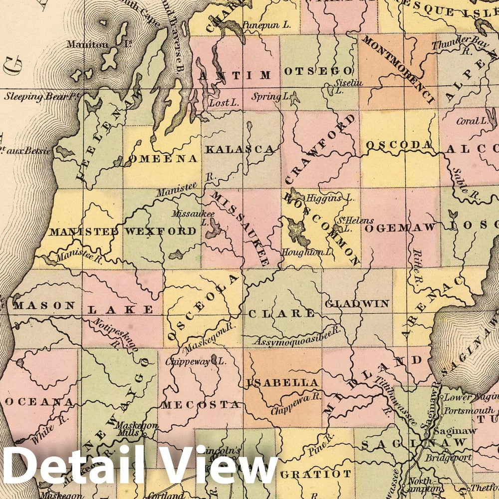 Historic Map : 1853 A New Map of Michigan - Vintage Wall Art