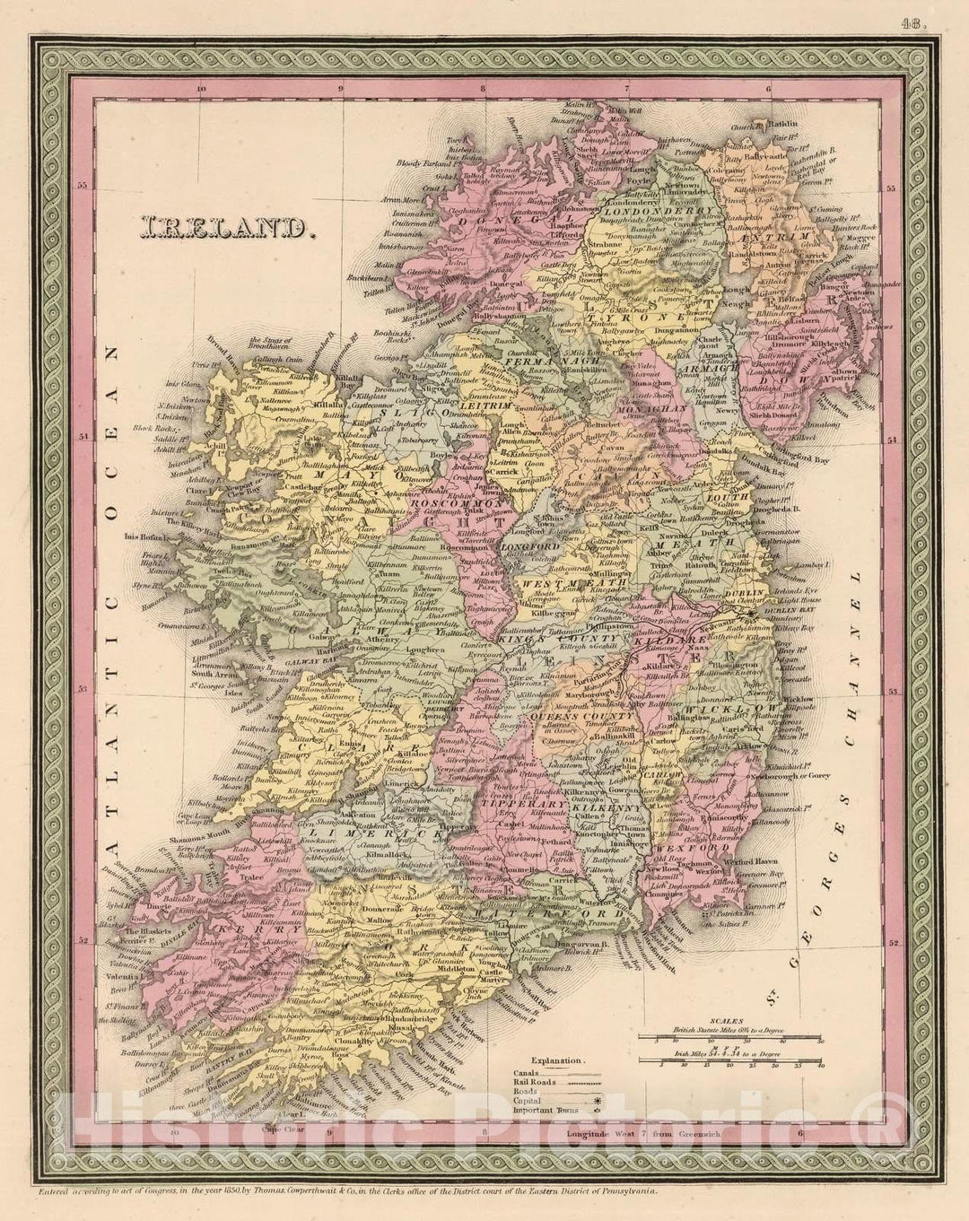 Historic Wall Map : 1853 Ireland - Vintage Wall Art