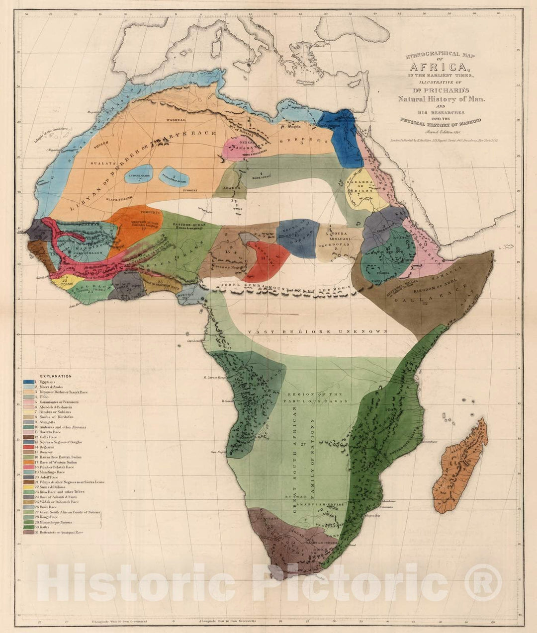 Historic Map : 1861 Ethnographical Map of Africa, in The Earliest Times. - Vintage Wall Art