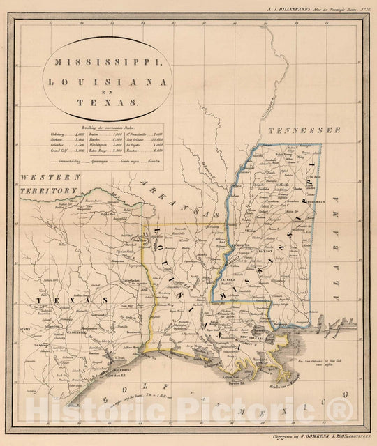 Historic Map : National Atlas - 1851 Mississippi, Louisiana, en Texas. - Vintage Wall Art