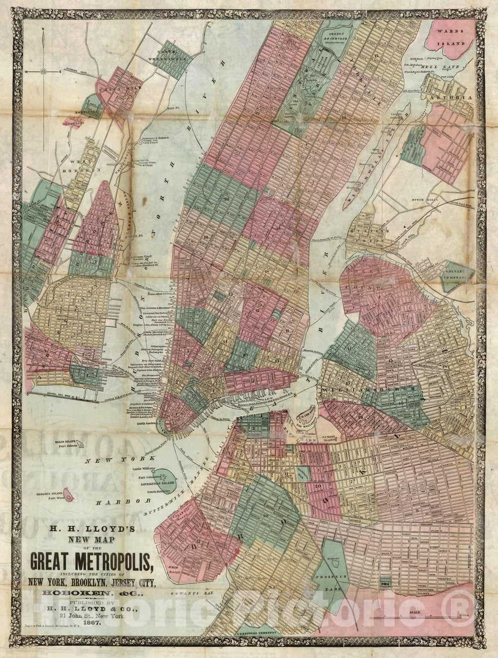 Historic Map - 1867 New York, Brooklyn, Jersey City, Hoboken - Vintage Wall Art