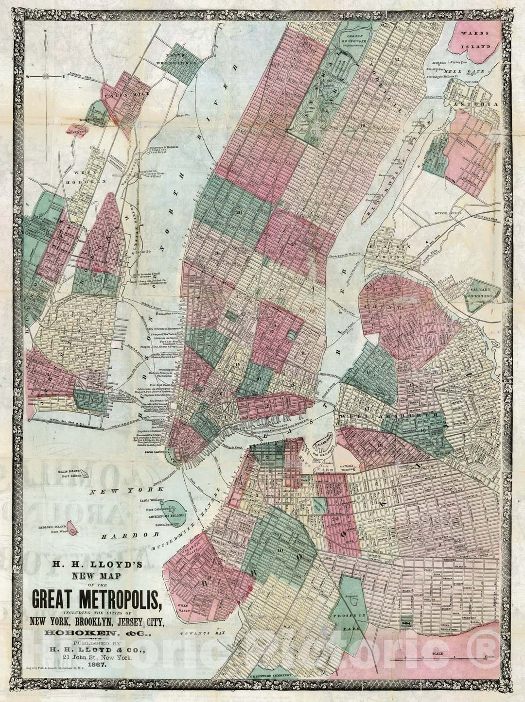 Historic Map - 1867 New York, Brooklyn, Jersey City, Hoboken - Vintage Wall Art