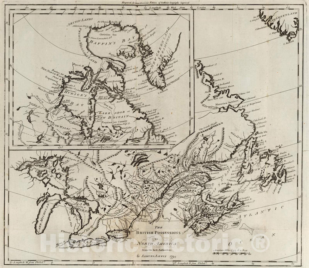 Historic Map : 1794 British Possessions in North America. - Vintage Wall Art