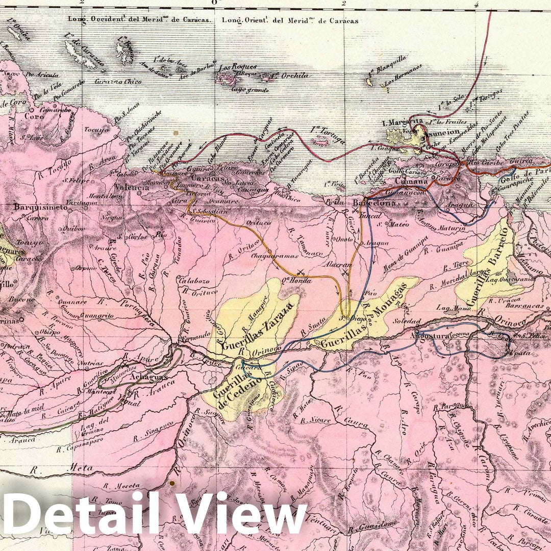 Historic Map : Venezuela, 1840 Mapa de Venezuela Guerra de independencia. , Vintage Wall Art