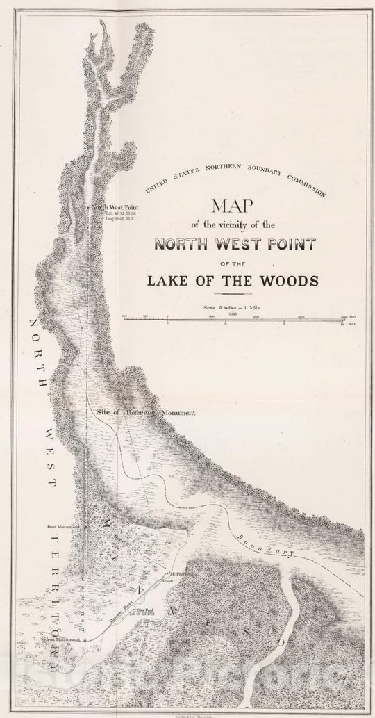 Historic Map : Exploration Book - 1878 Map of The Vicinity of The North West Point of The Lake of The Woods. - Vintage Wall Art