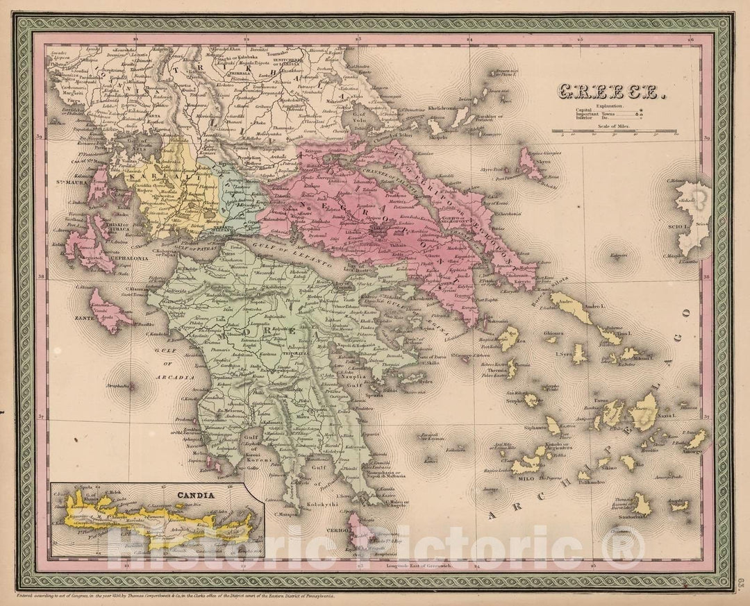 Historic Map : 1853 Greece - Vintage Wall Art