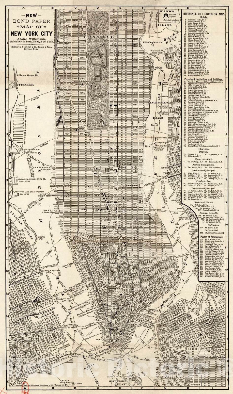 Historic Map : 1885 New York City - Vintage Wall Art