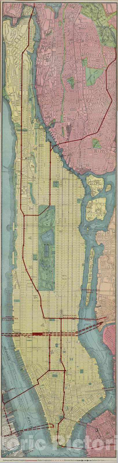 Historic Map - 1908 Borough of Manhattan, Vintage Wall Art