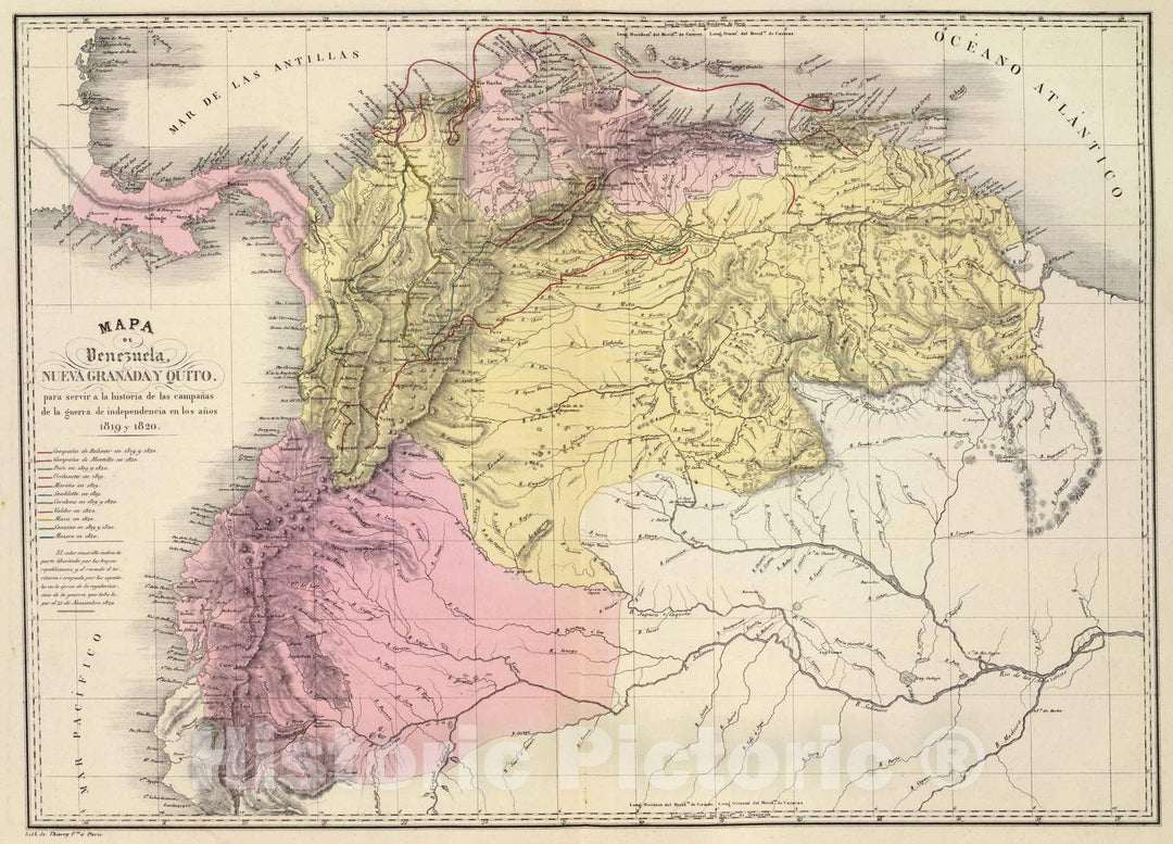 Historic Map : Colombia; Venezuela, Mapa de Venezuela, N. Granada y Quito, 1819 y 1820. , Vintage Wall Art