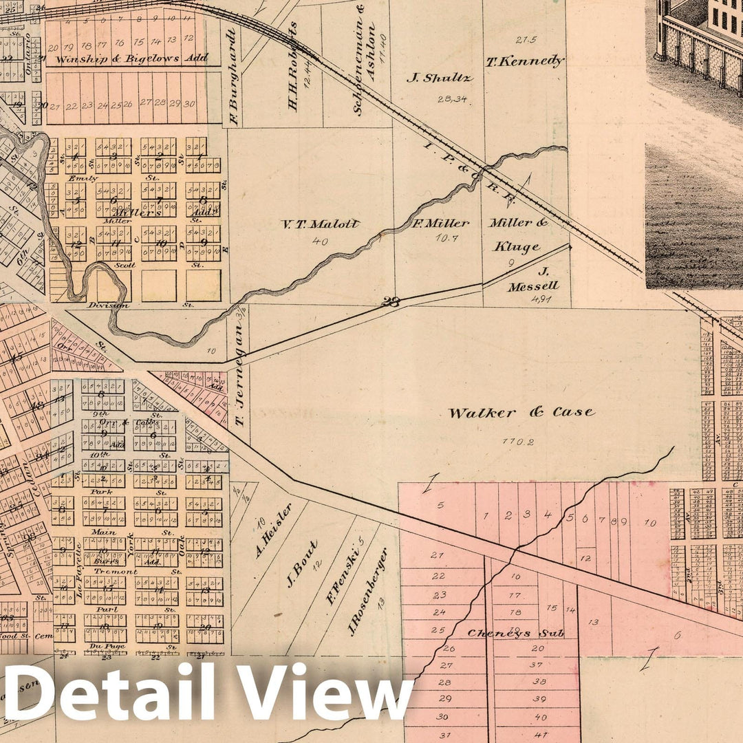 Historic Map : 1874 Map of Michigan City. View: State Prison. Residence of Jacob Weiler, Laporte County, Indiana. - Vintage Wall Art