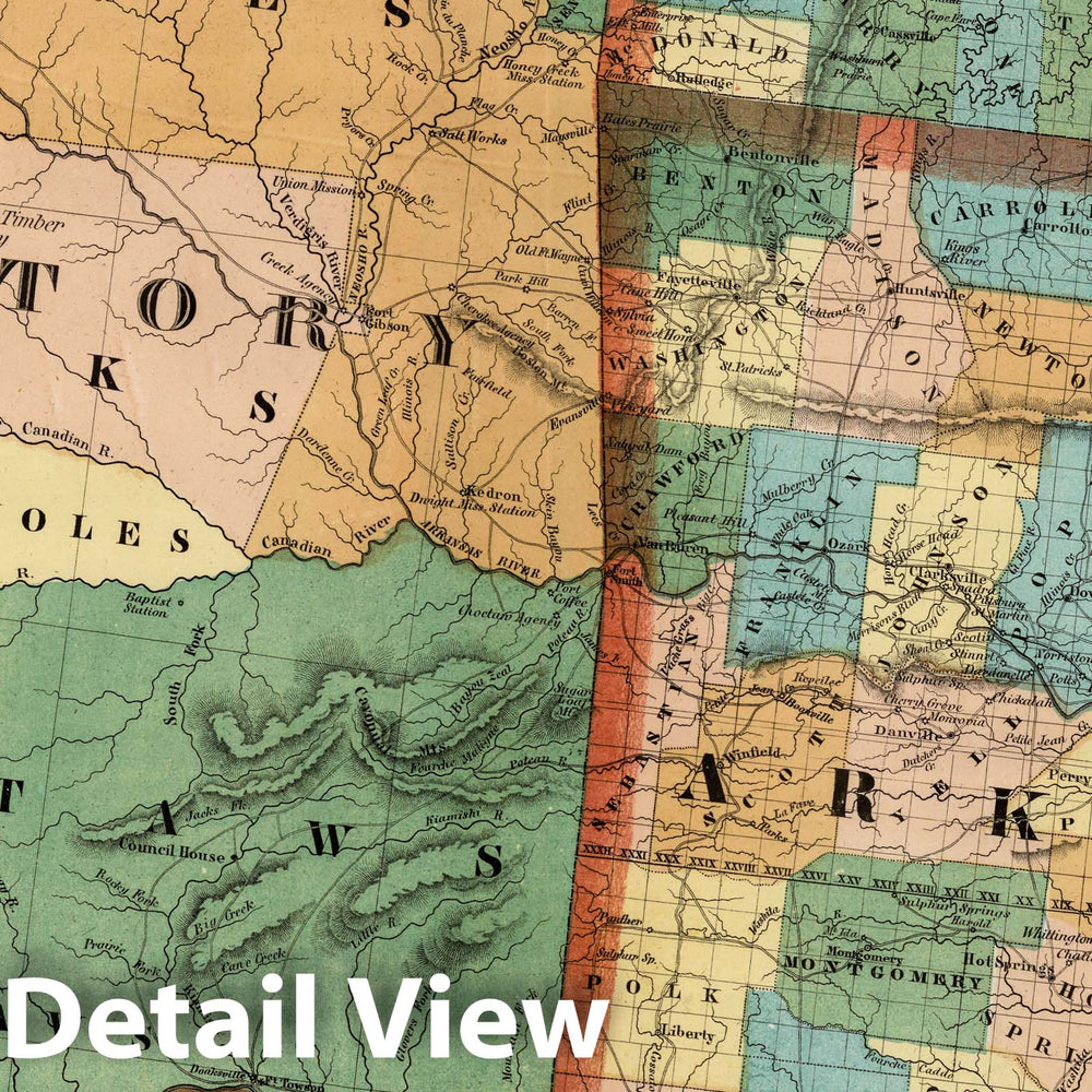 Historic Map : National Atlas - 1852 Arkansas, Oklahoma, Texas. - Vintage Wall Art