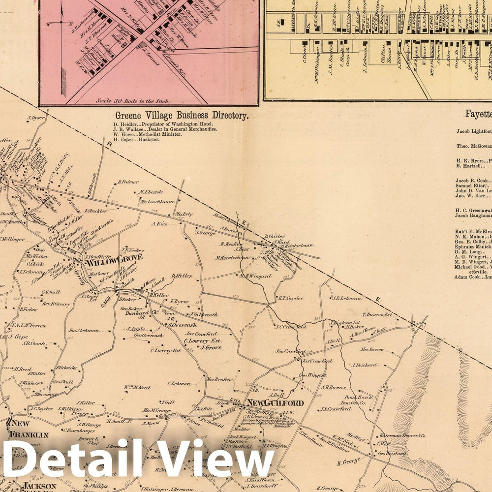 Historic Map : 1868 Guilford, Franklin County, Pennsylvania. Marion. Greene Village. Fayetteville. Scotland. New Franklin. - Vintage Wall Art