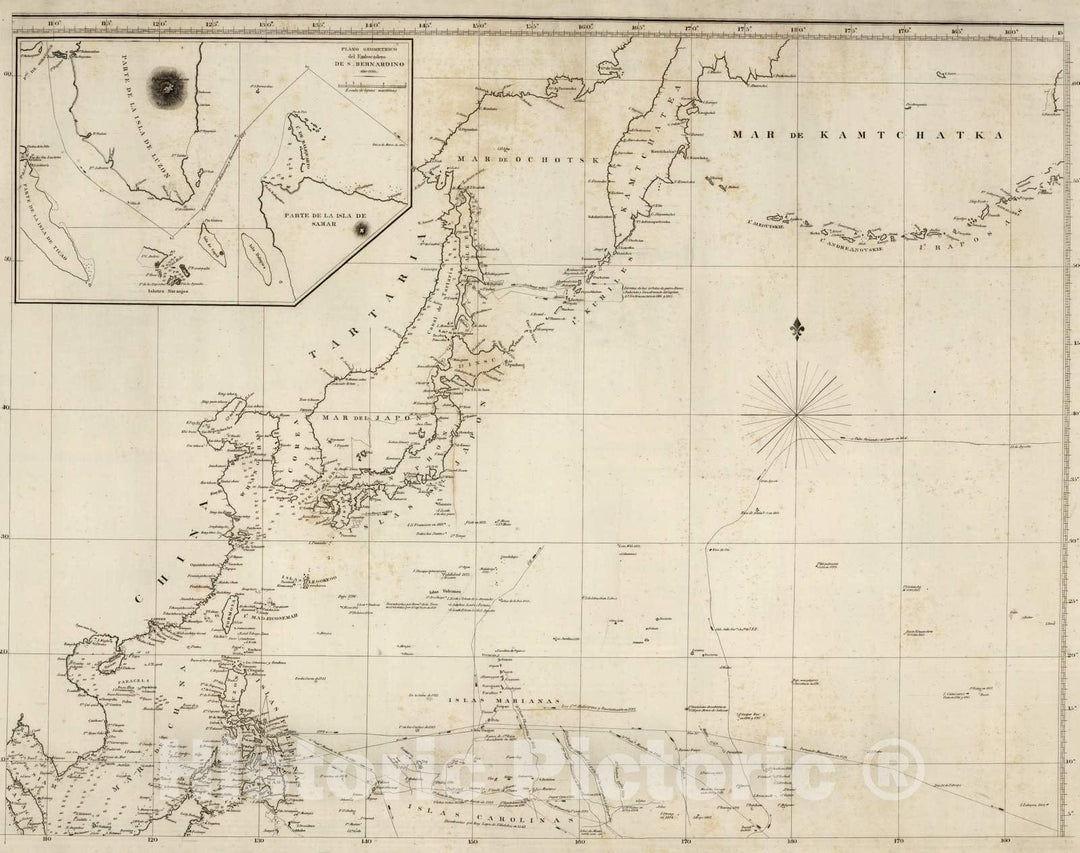 Historic Map : China; Japan; Philippines, Pacific Ocean, North America 1825 Carta General Para Las Navegaciones a la India Oriental Por El Mar Del Sur, Vintage Wall Art