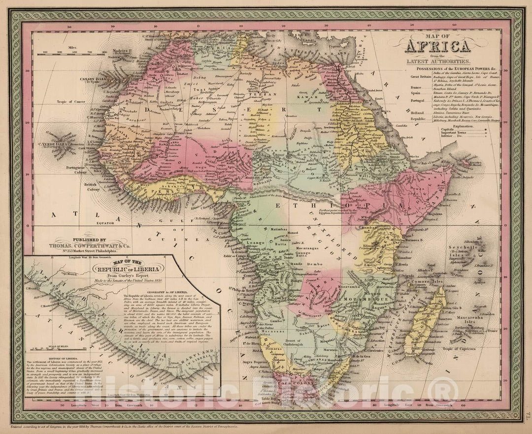 Historic Map : 1853 Map of Africa from The Latest Authorities - Vintage Wall Art