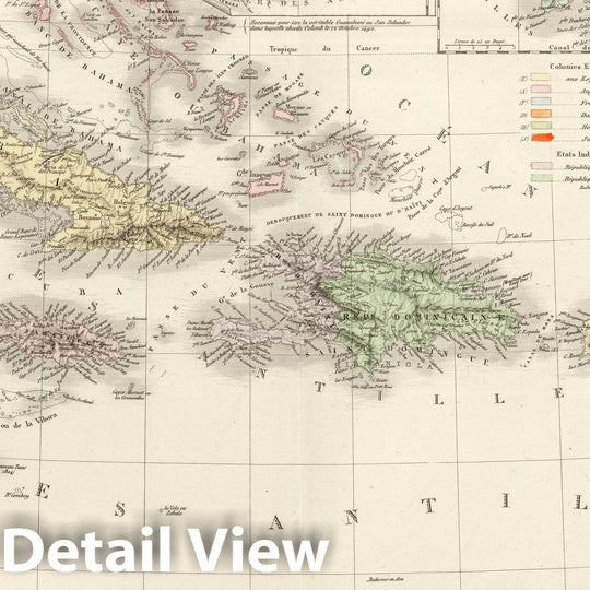 Historic Map : Cuba; Dominican Republic; Haiti; Trinidad, Antilles, West Indies 1875 Iles Antilles, Indes Occidentales. , Vintage Wall Art