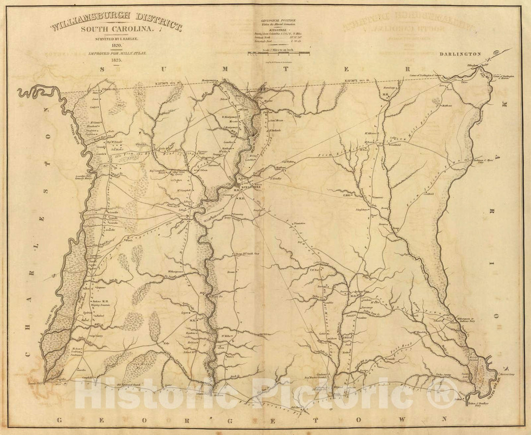 Historic Map : 1825 Williamsburgh District, South Carolina. - Vintage Wall Art