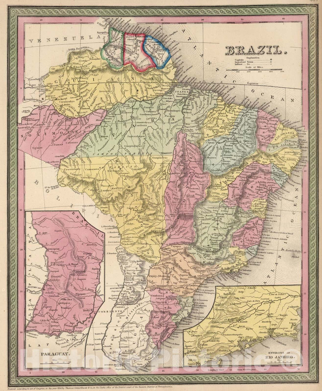 Historic Map : 1853 Brazil - Vintage Wall Art