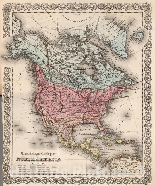 Historic Map : Survey Book - 1867 Climatological Map of North America. - Vintage Wall Art