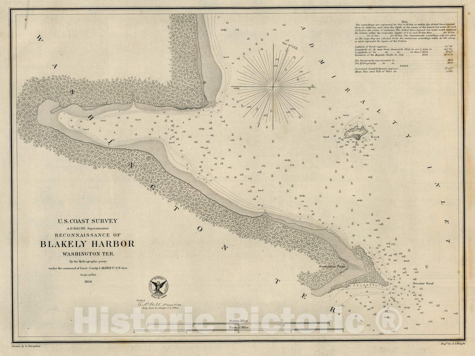 Historic Map : 1856 Blakely Harbor, Washington Teritory - Vintage Wall Art