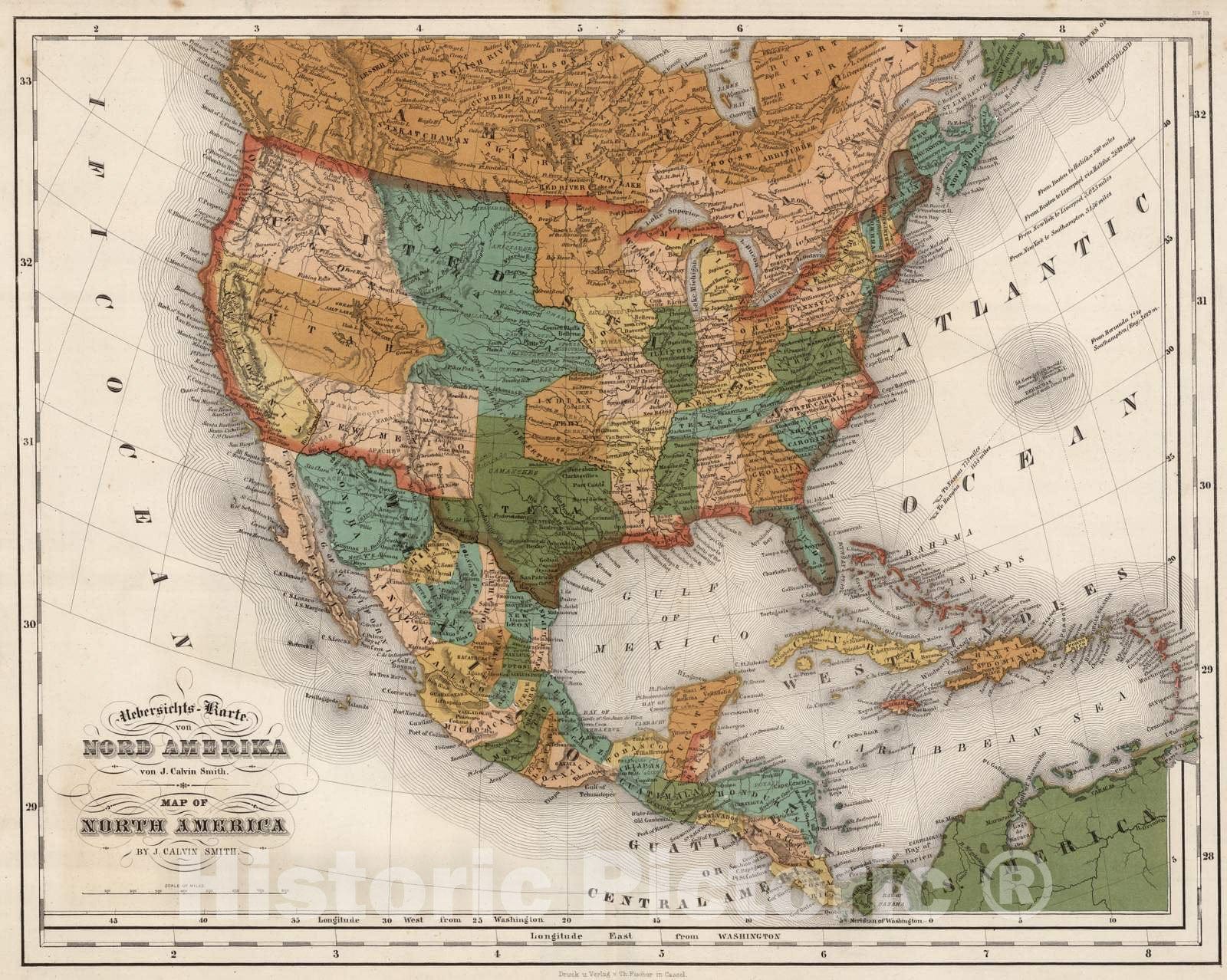 Historic Map : National Atlas - 1852 United States, Mexico, Central America, Caribbean. - Vintage Wall Art