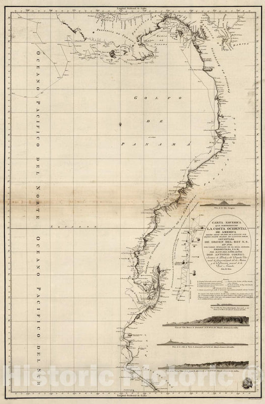 Historic Map : Panama; Peru, South America West Coast 1800 Carta Esferica Que Comprehende La Costa Ocidental de America , Vintage Wall Art