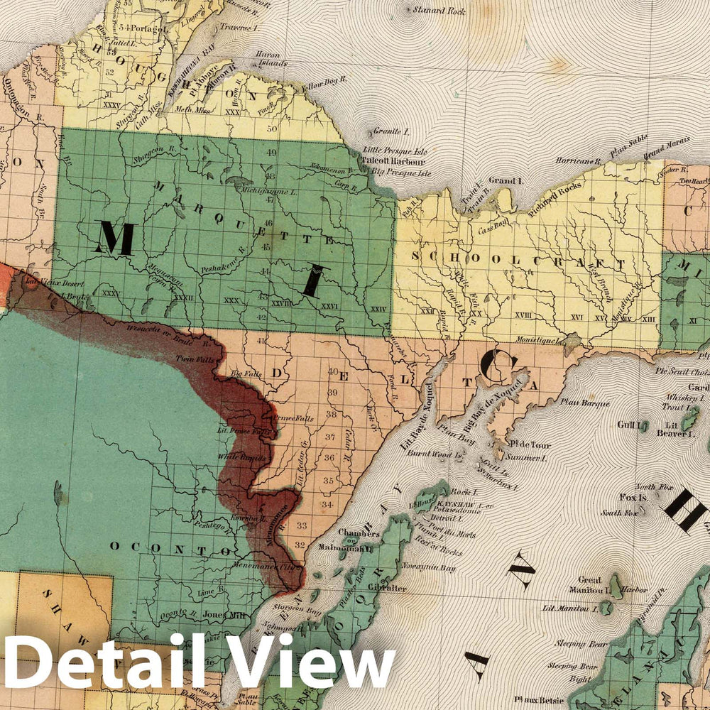 Historic Map : National Atlas - 1852 Wisconsin, Michigan. - Vintage Wall Art