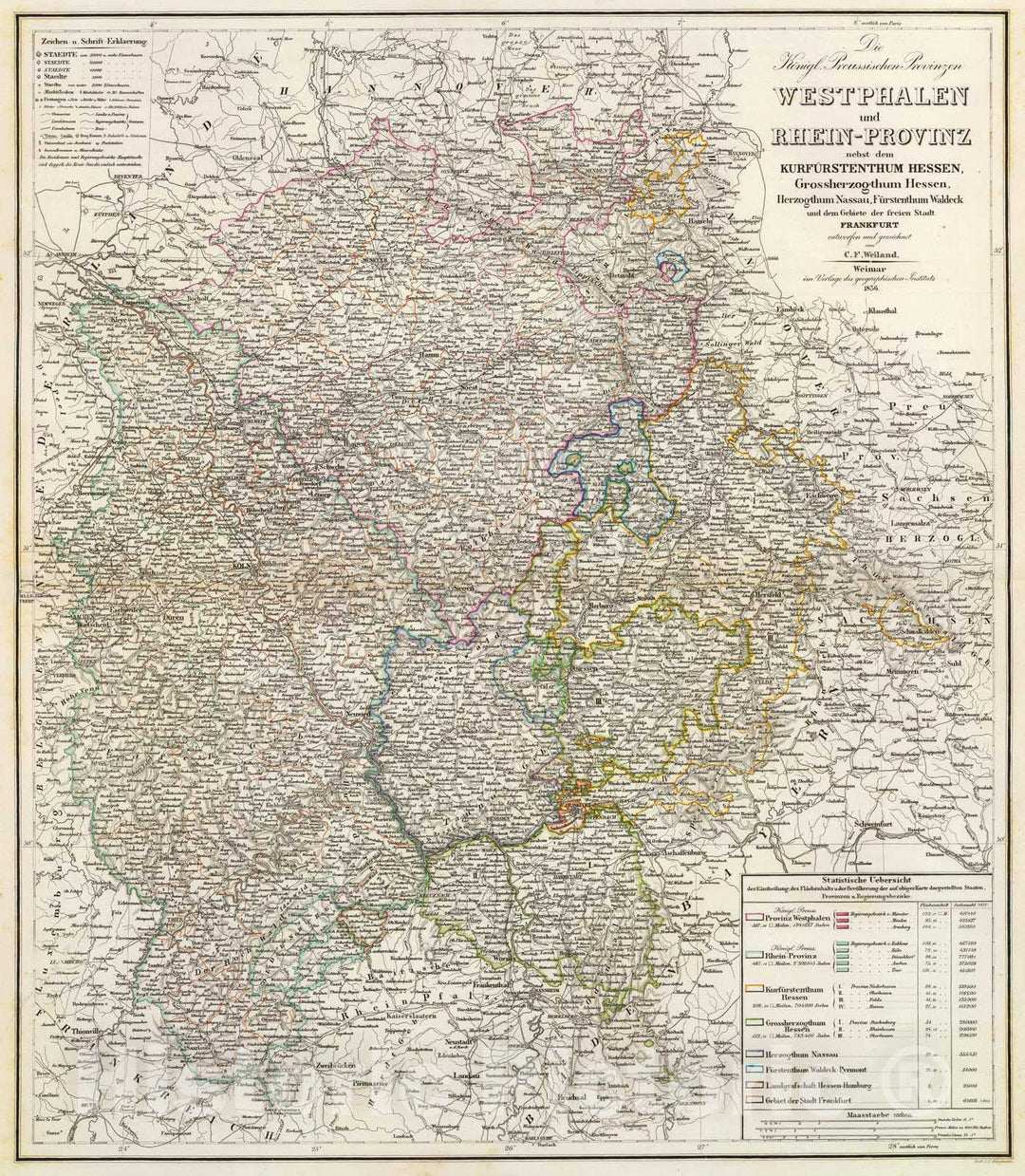 Historic Map : Germany; Prussia , Germany, 1856 Westphalen, Rhein-Privinz, Hessen. , Vintage Wall Art