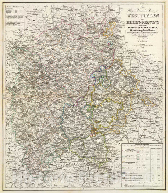 Historic Map : Germany; Prussia , Germany, 1856 Westphalen, Rhein-Privinz, Hessen. , Vintage Wall Art