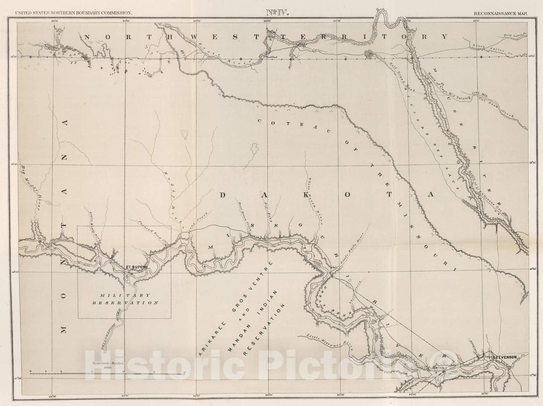 Historic Map : Exploration Book - 1878 No. IV, Reconnaissance Map. (Mouse River to Fort Buford). - Vintage Wall Art