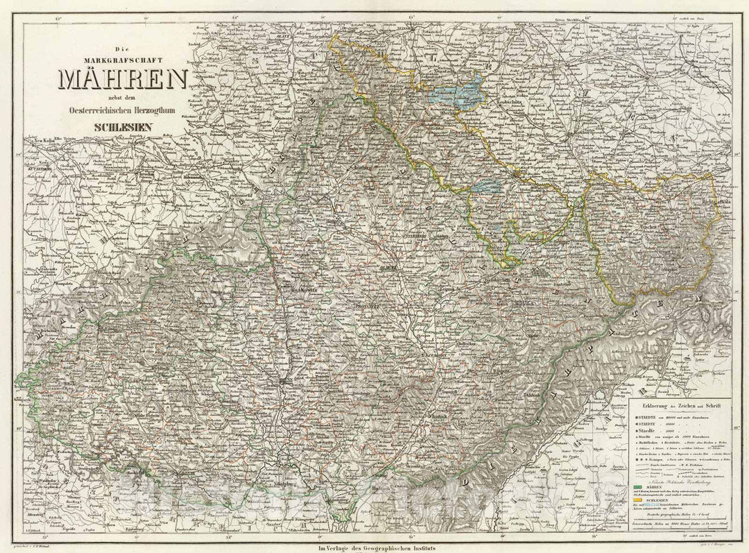 Historic Map : Czech Republic, 1856 Mahren, Oesterr. Schlesien. , Vintage Wall Art