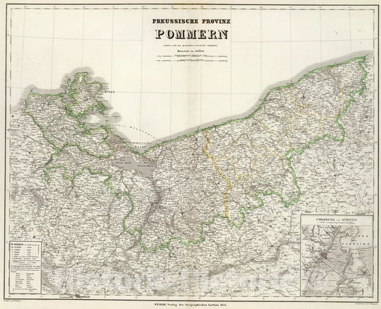 Historic Map : Poland; Prussia , Germany, Szczecin Region (Poland) 1856 Pommern. , Vintage Wall Art