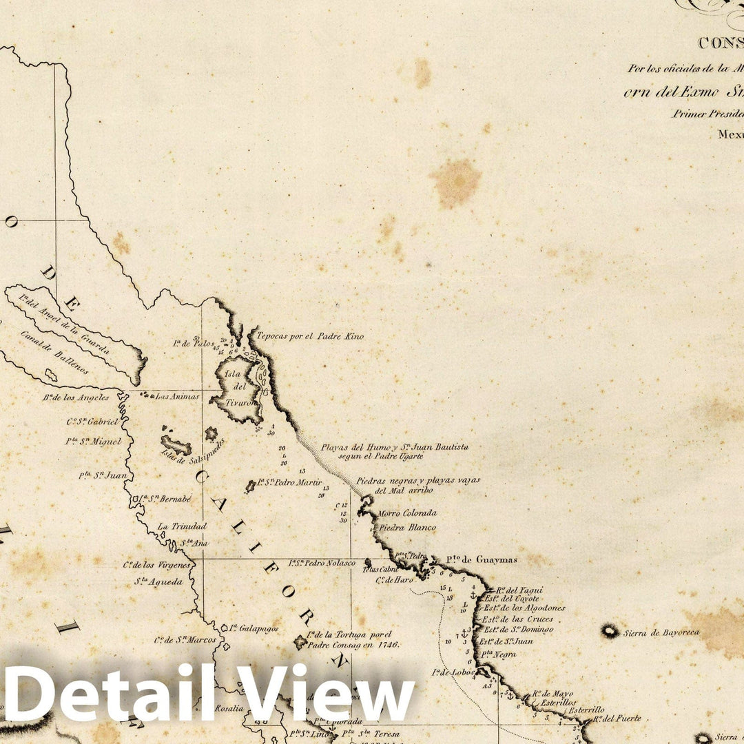 Historic Map : Mexico, Baja California, 1825 Carta Esferica de las Costas Y Golfo De Californias , Vintage Wall Art