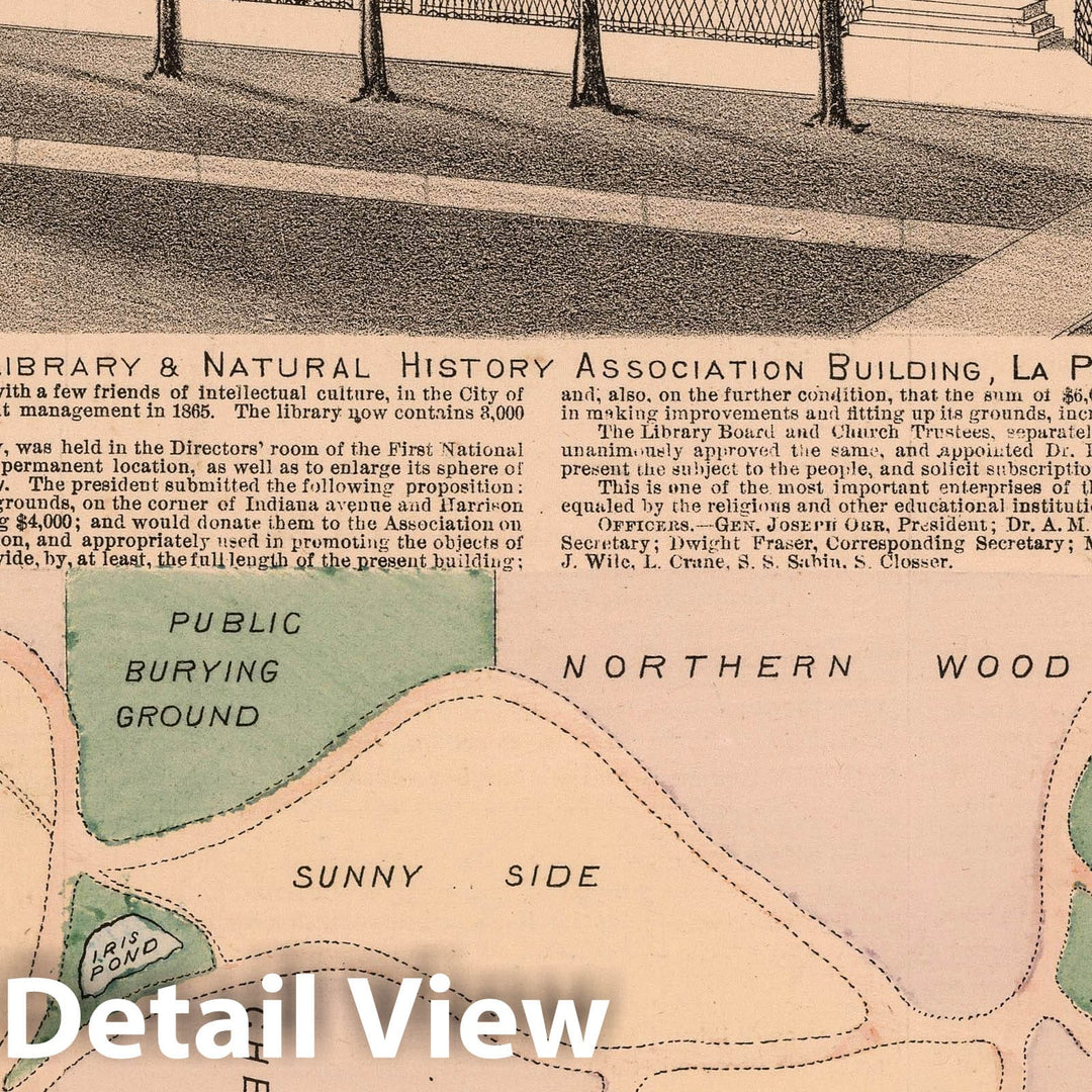 Historic Map : 1874 Pine Lake Cemetery. View: LaPorte City Library and Natural History Association Building. - Vintage Wall Art