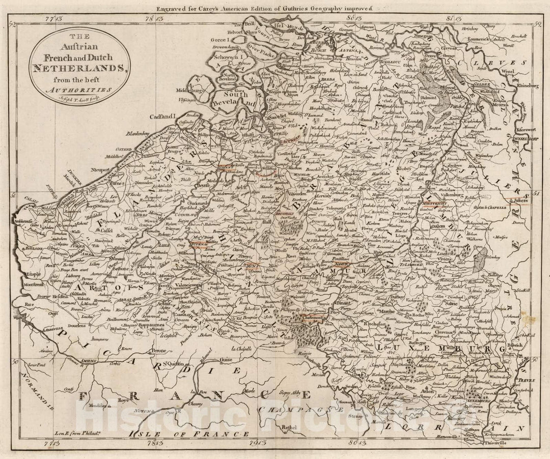 Historic Map : 1795 Austrian French and Dutch Netherlands. - Vintage Wall Art