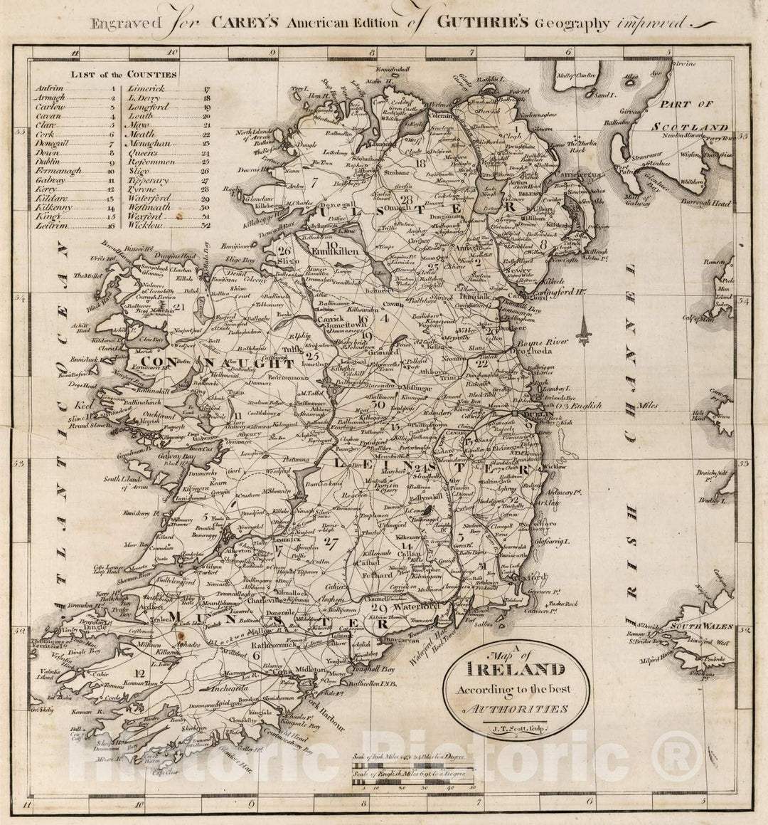 Historic Map : 1795 Map of Ireland. - Vintage Wall Art