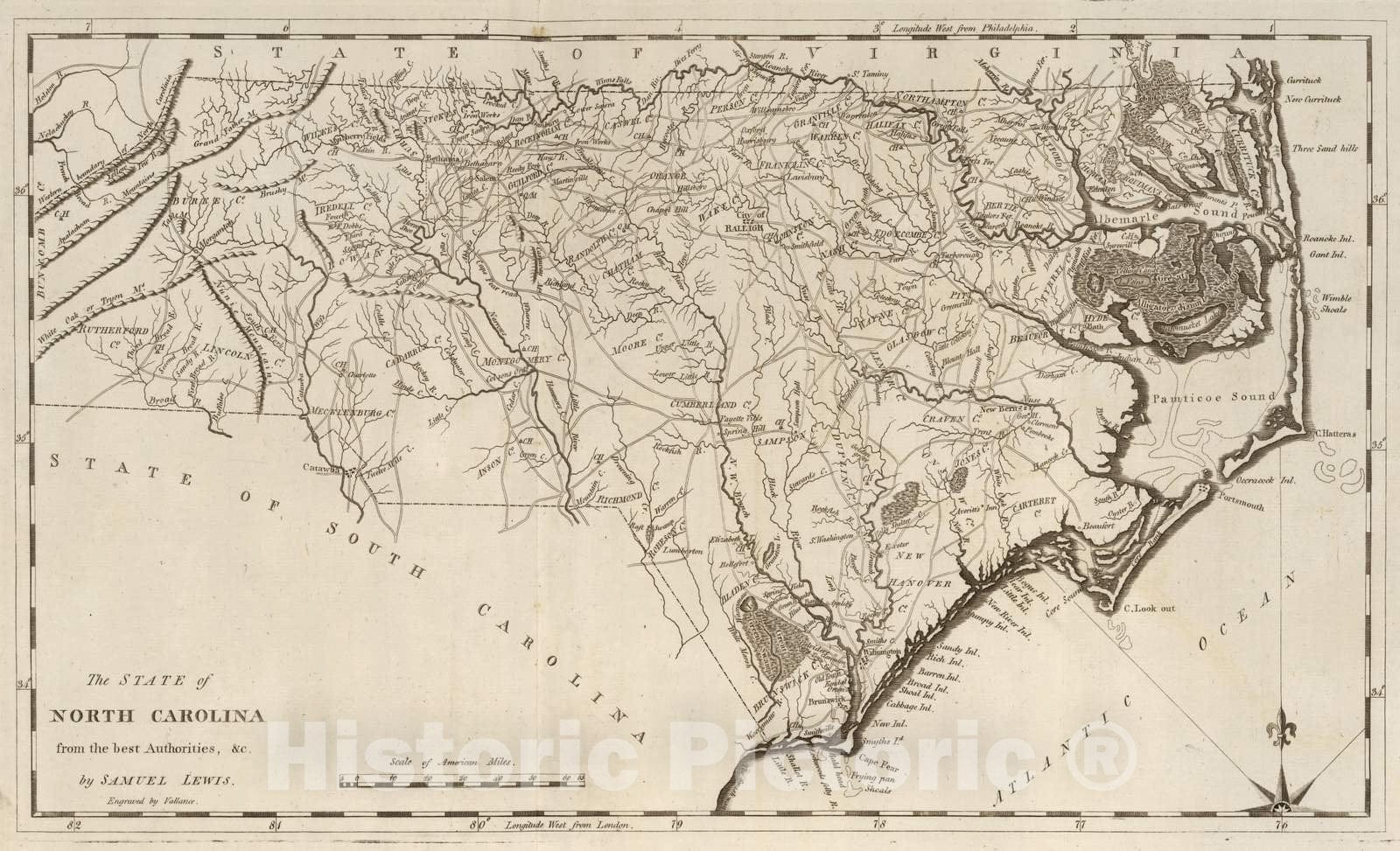 Historic Map : 1795 State of North Carolina. - Vintage Wall Art