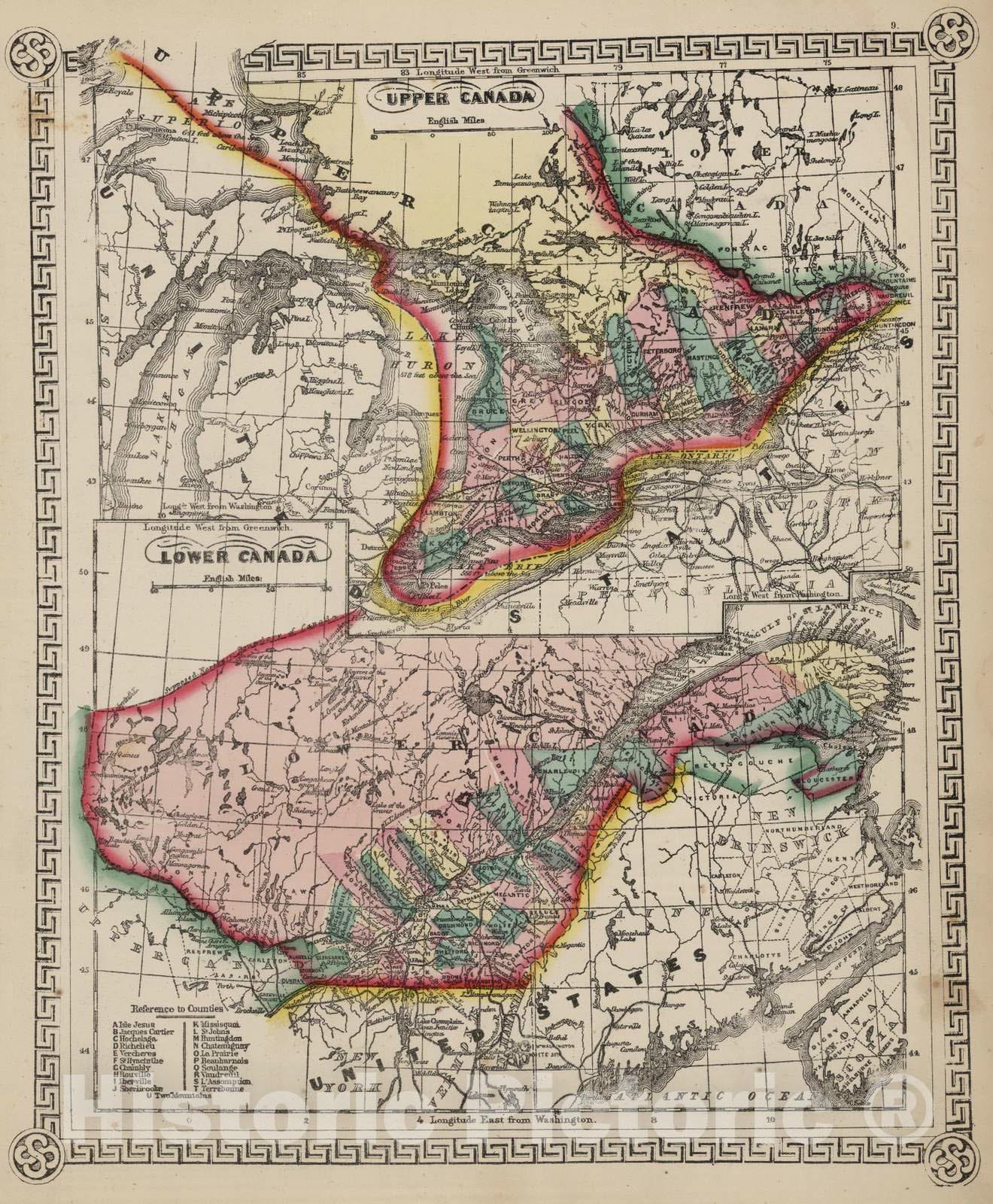 Historic Map : 1865 Eastern Canada. - Vintage Wall Art