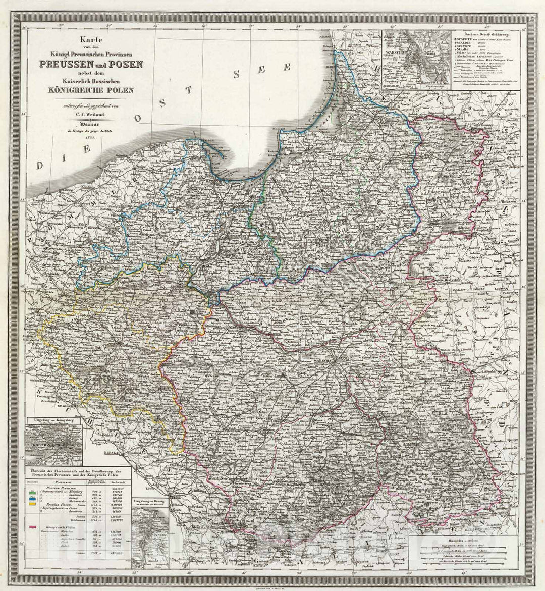 Historic Map : Poland; Russia, Kaliningrad Region (Kaliningradskaia oblast, Russia) 1856 Preussen, Posen, Polen. , Vintage Wall Art