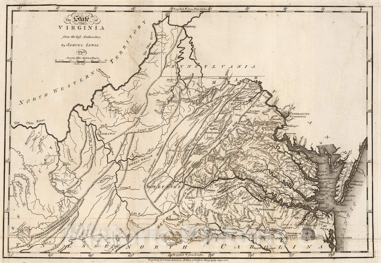Historic Map : 1795 State of Virginia. - Vintage Wall Art
