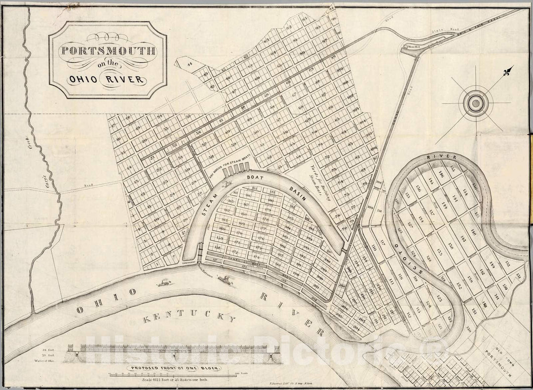 Historic Map : 1836 Portsmouth on The Ohio River - Vintage Wall Art