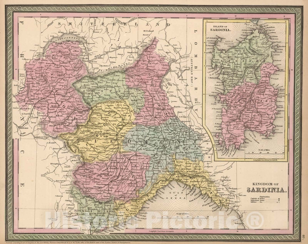 Historic Map - World Atlas - 1853 Kingdom of Sardinia - Vintage Wall Art