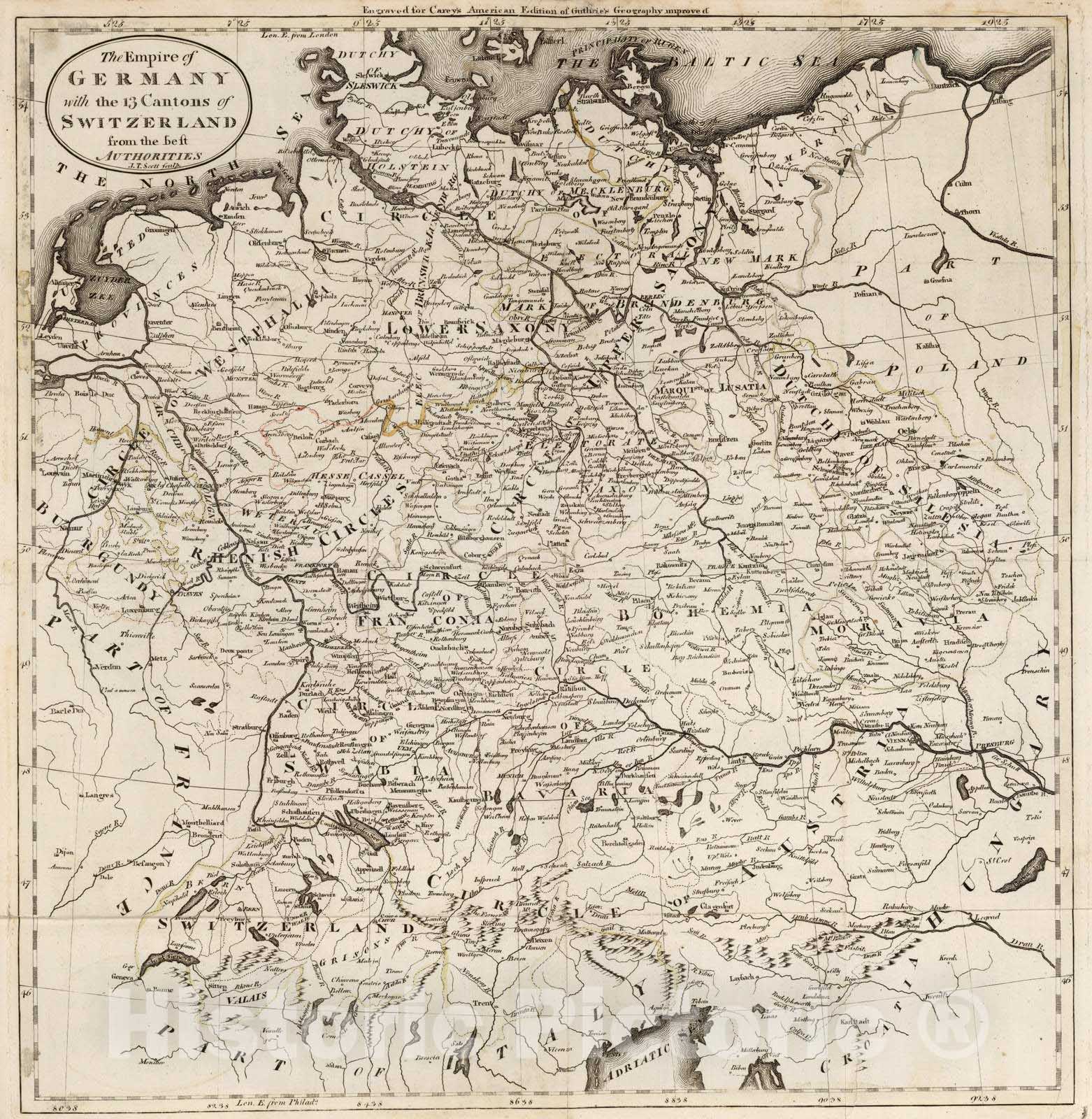 Historic Map : 1795 Empire of Germany with The 13 Cantons of Switzerland. - Vintage Wall Art