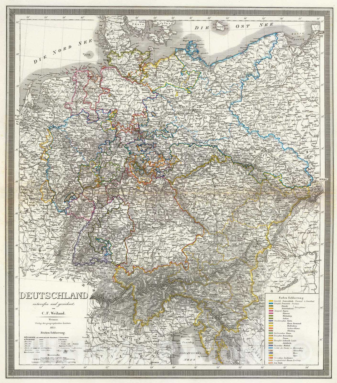 Historic Map : Austria; Germany, Europe, Central 1855 Deutschland. v1 , Vintage Wall Art