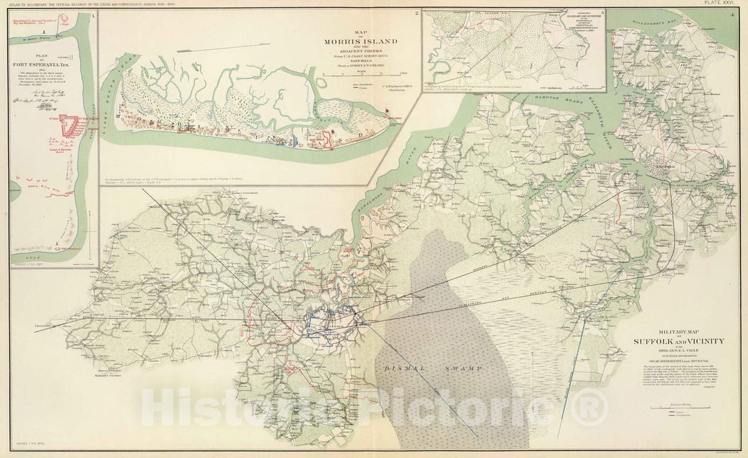 Historic Map : Military Atlas - 1895 Suffolk & Vicinity. - Vintage Wall Art