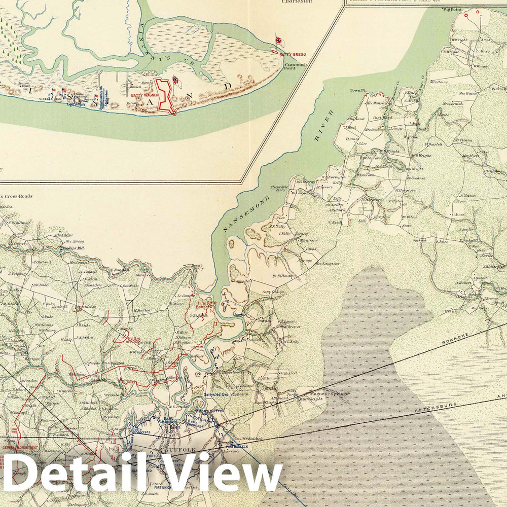 Historic Map : Military Atlas - 1895 Suffolk & Vicinity. - Vintage Wall Art