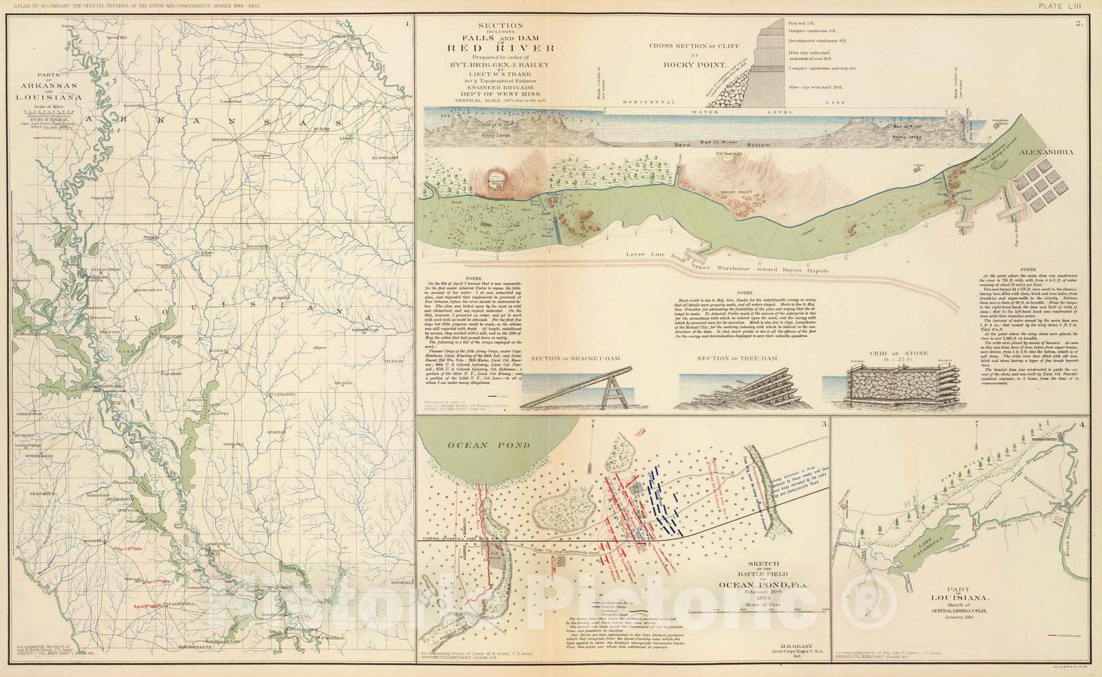 Historic Map : Military Atlas - 1895 Parts Arkansas, Louisiana. - Vintage Wall Art