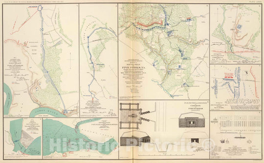 Historic Map : Military Atlas - 1895 Ft. Brady-Ft. Burnham; Five Forks. - Vintage Wall Art